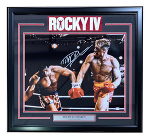 Dolph Lundgren Signed Framed 16x20 Rocky IV Punch Photo PSA ITP Sports Integrity