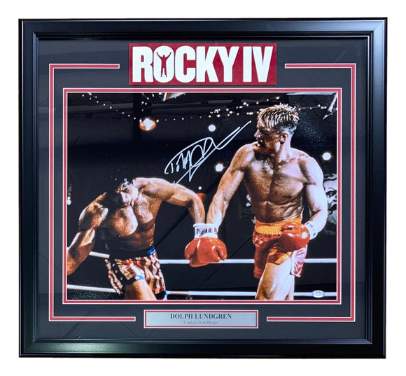 Dolph Lundgren Signed Framed 16x20 Rocky IV Punch Photo PSA ITP Sports Integrity
