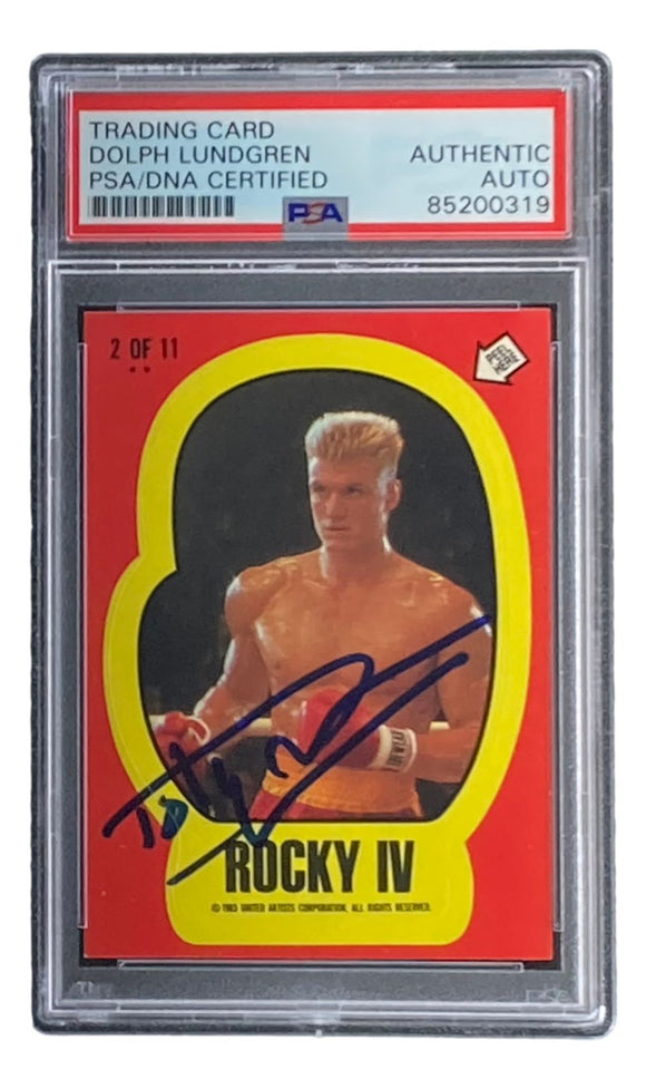 Dolph Lundgren Signed 1985 Topps #2 Rocky IV Ivan Drago Sticker Card PSA/DNA