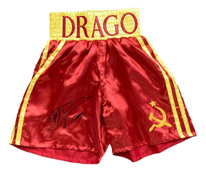 Dolph Lundgren Signed Custom Rocky IV Boxing Trunks Drago Inscribed PSA ITP Sports Integrity