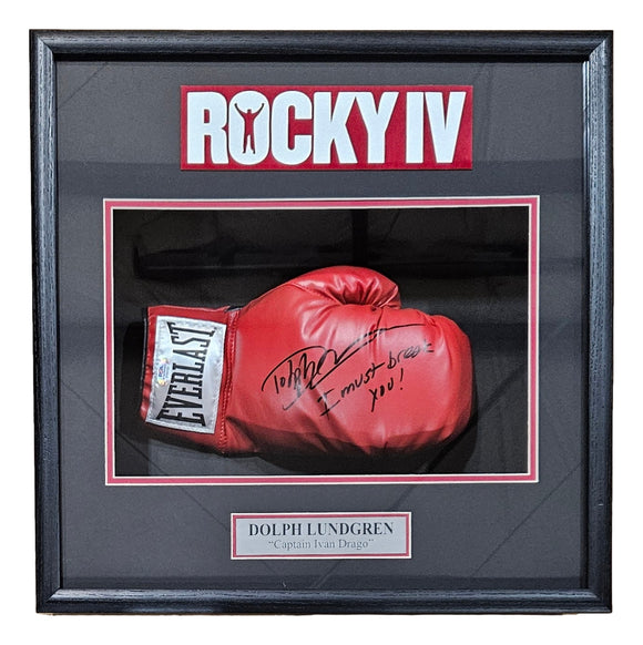 Dolph Lundgren Signed Framed Everlast Boxing Glove Must Break You Inscribed PSA Sports Integrity