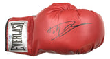 A Dolph Lundgren signed Everlast boxing glove by Sports Integrity, featuring a black autograph on red leather and displayed in a deluxe acrylic case.