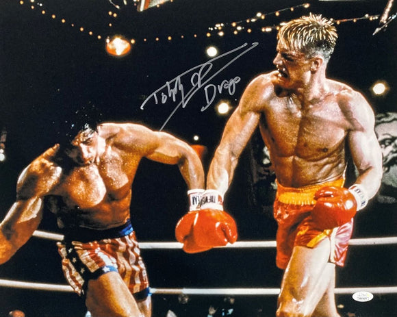 Dolph Lundgren Signed 16x20 Rocky IV Punch Photo Drago Inscribed JSA ITP