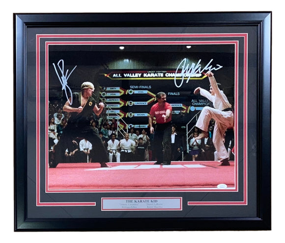 Ralph Macchio William Zabka Signed Framed 16x20 Karate Kid Face Off Photo JSA Sports Integrity