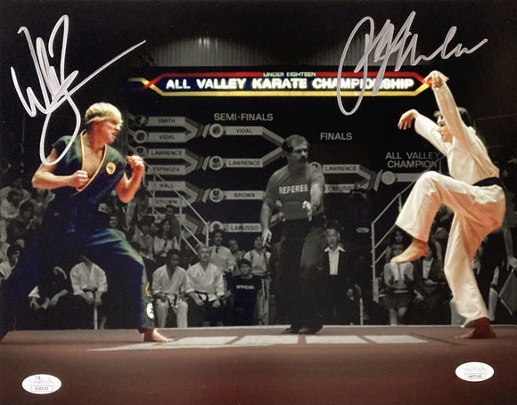 Ralph Macchio William Zabka Silver Signed 11x14 Karate Kid Spotlight Photo JSA