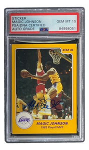 Magic Johnson Signed LA Lakers 1986 Star #10 Trading Card PSA/DNA Gem MT 10 Sports Integrity