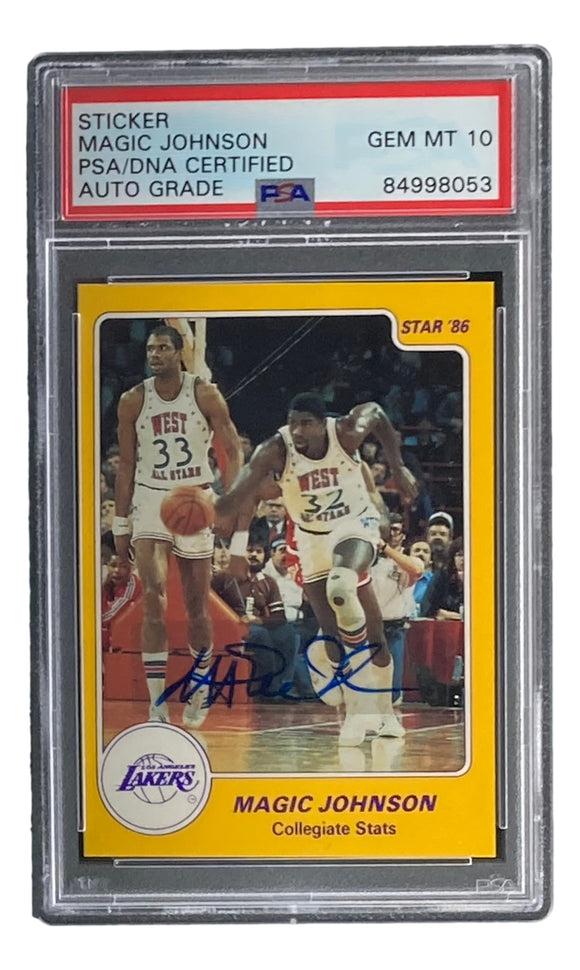 Magic Johnson Signed LA Lakers 1986 Star #2 Trading Card PSA/DNA Gem MT 10 Sports Integrity