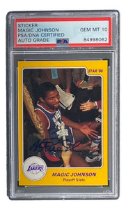 Magic Johnson Signed LA Lakers 1986 Star #4 Trading Card PSA/DNA Gem MT 10 Sports Integrity