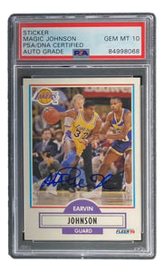 Magic Johnson Signed LA Lakers 1990 Fleer #93 Trading Card PSA/DNA Gem MT 10 Sports Integrity