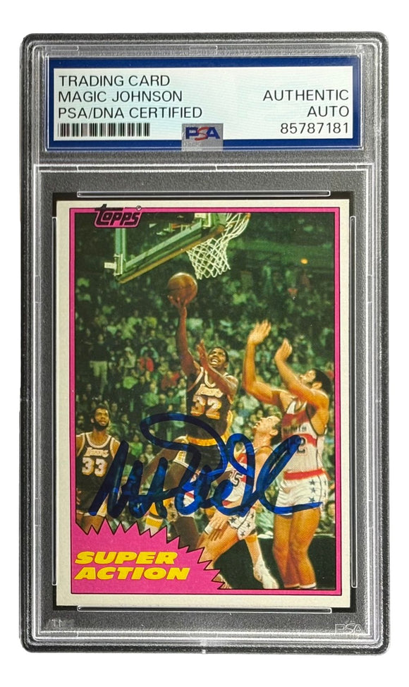 Magic Johnson Signed On Card 1981 Topps #109 Lakers Trading Card PSA ...