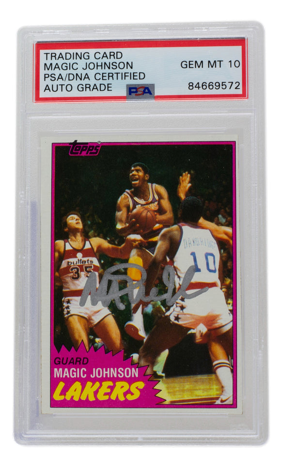 Magic Johnson Signed LA Lakers 1981 Topps Basketball Card #21 PSA Auto 10