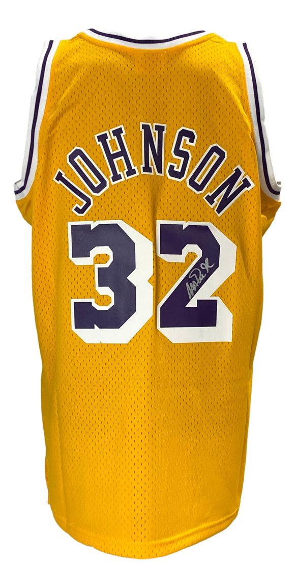 Magic Johnson Signed LA Lakers 1984-85 Yellow M&N HWC Swingman Jersey BAS ITP Sports Integrity