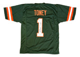 Malachi Toney Miami Signed Green Football Jersey JSA QR