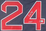 Manny Ramirez Boston Signed Navy Baseball Jersey MBM Inscribed BAS