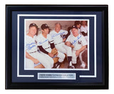 Sports Integrity framed 11x14 photo featuring Mickey Mantle, Joe DiMaggio, Billy Martin, and Whitey Ford with blue autographs; labeled “NEW YORK YANKEES LEGENDS.” JSA LOA included.