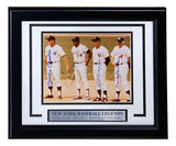 Sports Integrity framed 8x10 photo signed by Mickey Mantle, Joe DiMaggio, Willie Mays, and Duke Snider, with JSA LOA. Features baseball legends in uniform; plaque reads: New York Baseball Legends.