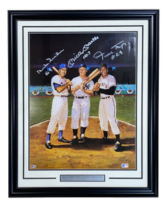 Mickey Mantle Willie Mays Duke Snider Signed Framed 18x24 Lithograph Inscr BAS