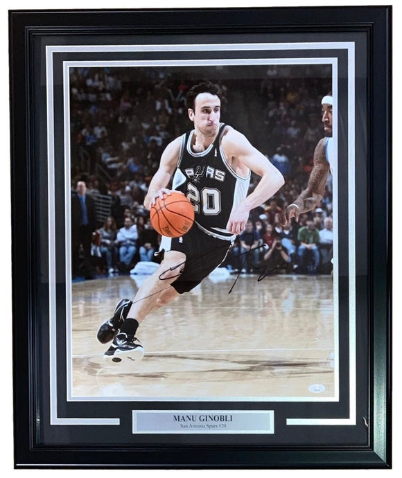 Manu Ginobili Signed Framed 16x20 San Antonio Spurs Photo JSA