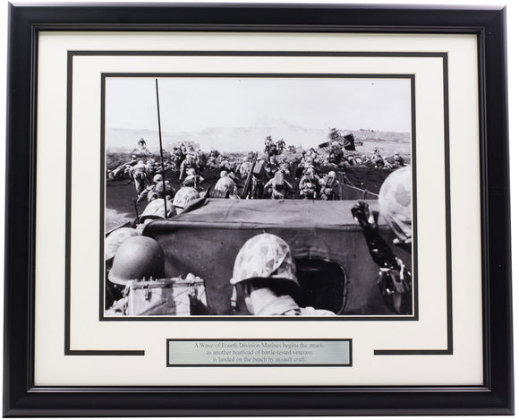 Fourth Wave Divison Marines Begin Attack On Beach Framed 11x14 WWII Photo Sports Integrity