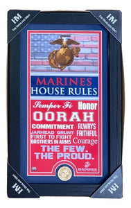 Marines House Rules 12x20 Framed Collage w/ Highland Mint Coin Sports Integrity
