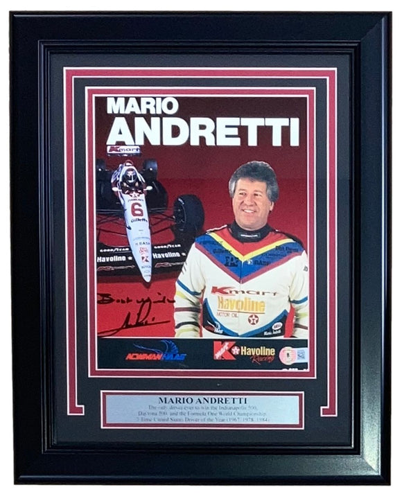 Mario Andretti Signed Framed 8x10 IndyCar Photo BAS