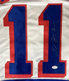 The Sports Integrity Mark Messier New York Signed White Hockey Jersey JSA features large blue and red number 11, a signature on the right digit, and an authentication sticker in the lower right corner.