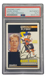 The Mark Howe Signed 1991 Pinnacle #297 Philadelphia Flyers Hockey Card by Sports Integrity comes PSA/DNA certified in a display case, featuring photos of Howe in uniform and labeled "Mark Howe Defenseman.