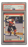 Mark Howe Signed 1991 Score #220 Flyers Hockey Card, authenticated and encased by PSA/DNA, offered by Sports Integrity.