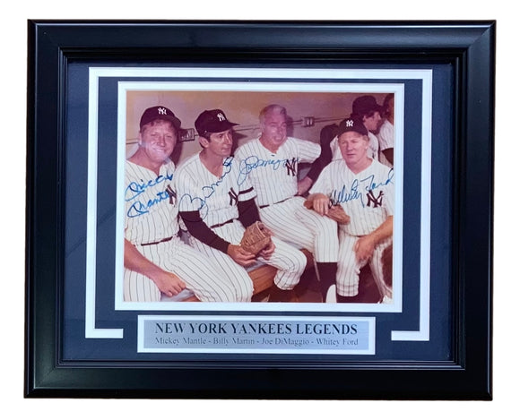 Mickey Mantle Martin DiMaggio Ford Signed Framed 8x10 New York Yankees Photo PSA