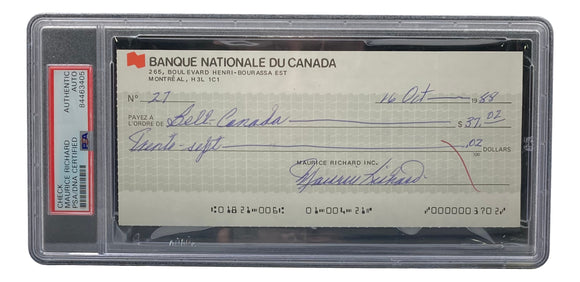 Maurice Richard Signed Montreal Canadiens Personal Bank Check #27 PSA/DNA Sports Integrity