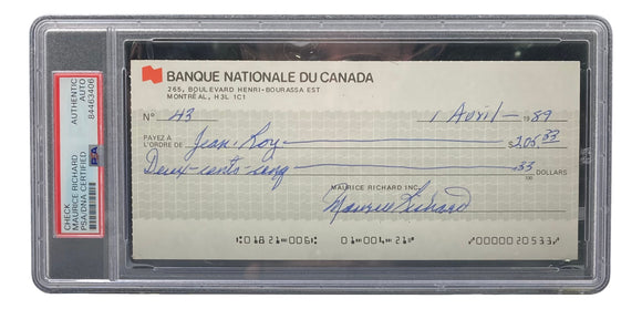 Maurice Richard Signed Montreal Canadiens Personal Bank Check #43 PSA/DNA Sports Integrity