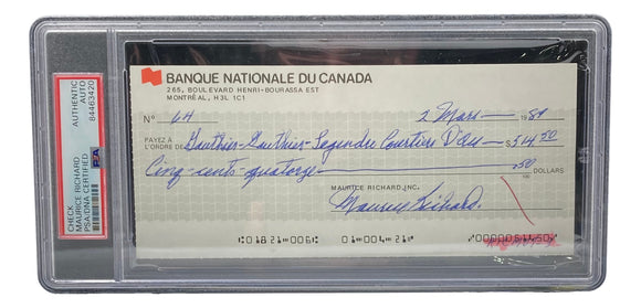 Maurice Richard Signed Montreal Canadiens Personal Bank Check #64 PSA/DNA Sports Integrity