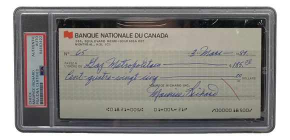 Maurice Richard Signed Montreal Canadiens Personal Bank Check #65 PSA/DNA Sports Integrity