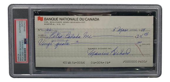 Maurice Richard Signed Montreal Canadiens Personal Bank Check #66 PSA/DNA Sports Integrity