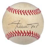 A Willie Mays San Francisco Giants Signed National League Baseball by Sports Integrity, featuring a bold signature and red stitching. Authenticated by PSA (AP53367).