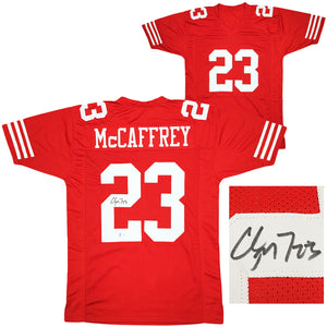 Christian McCaffrey Signed Custom Red Pro-Style Football Jersey BAS ITP