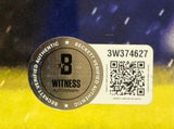 A Beckett Witness Autograph sticker with QR code and serial 3W374627 is shown on a yellow and blue background for the Michael Busch Signed Framed 16x20 Chicago Cubs Photo by Sports Integrity.