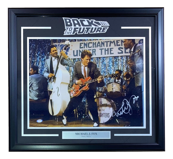 Michael J. Fox Signed Framed 16x20 Back To The Future Dance Photo PSA Sports Integrity