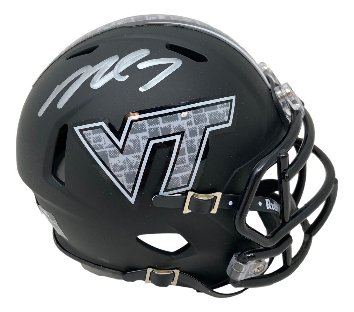 black vt football helmet Michael Vick Signed Virginia Tech Hokies Matte Black Mini Speed Helmet BAS