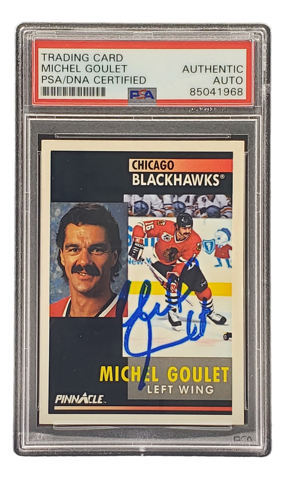 Michel Goulet Signed 1991 Pinnacle #109 Chicago Blackhawks Hockey Card PSA/DNA