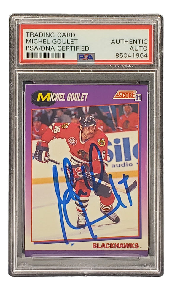 Michel Goulet Signed 1991 Score #201 Chicago Blackhawks Hockey Card PSA/DNA 85041964
