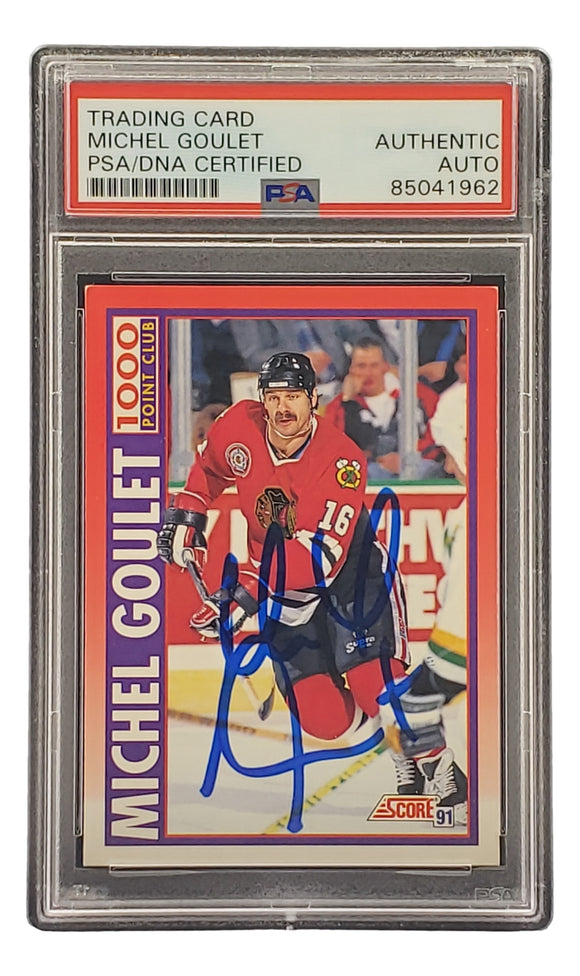 Michel Goulet Signed 1991 Score #265 Chicago Blackhawks Hockey Card PSA/DNA Sports Integrity
