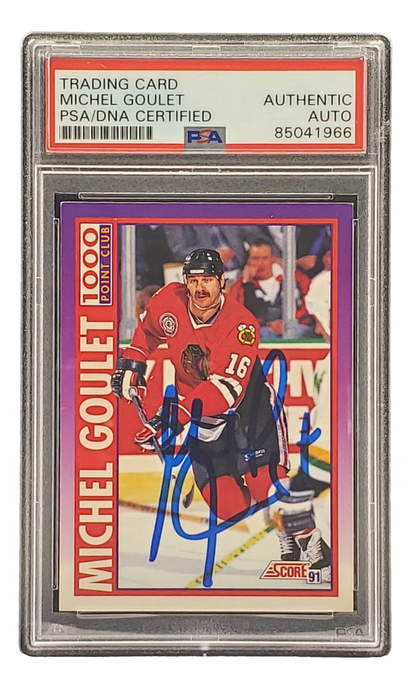 Michel Goulet Signed 1991 Score #375 Chicago Blackhawks Hockey Card PSA/DNA
