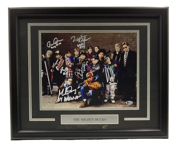 The Mighty Ducks (6) Cast Signed Framed 11x14 Photo BAS ITP