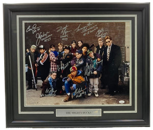 The Mighty Ducks (9) Cast Signed Framed 16x20 Photo JSA