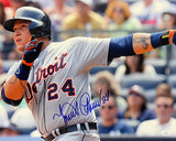 The Sports Integrity Miguel Cabrera Signed Detroit Tigers 16x20 Close Up Photo (JSA ITP) shows Cabrera in jersey #24 swinging a bat, with his signature in blue ink across the front and a blurred crowd in the background.
