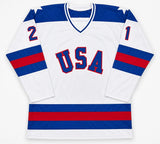 Mike Eruzione USA Signed White Hockey Jersey JSA QR