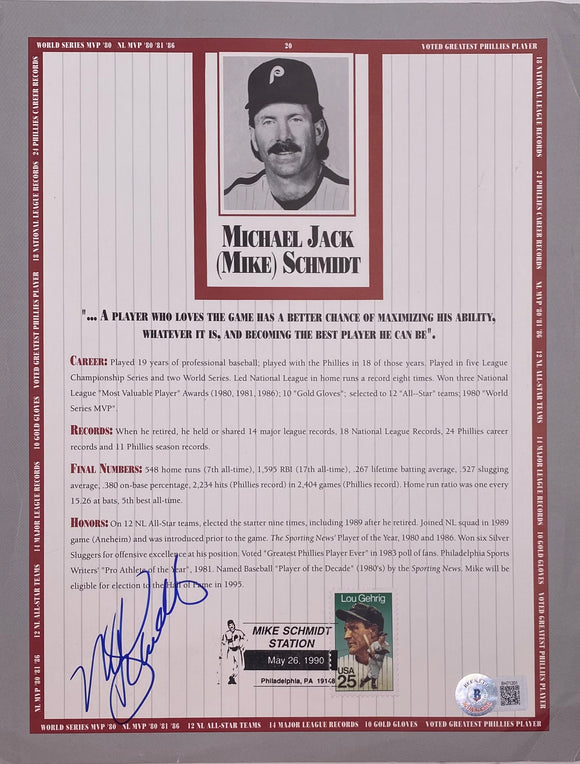 Mike Schmidt Signed Philadelphia Phillies Book Page BAS BH71201 Sports Integrity