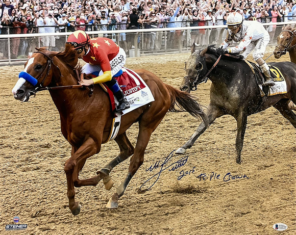 Mike Smith Signed 16x20 Photo 2018 Triple Crown Inscribed BAS Hologram