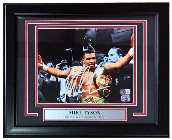 Mike Tyson Signed Framed 8x10 Boxing Titles Photo BAS